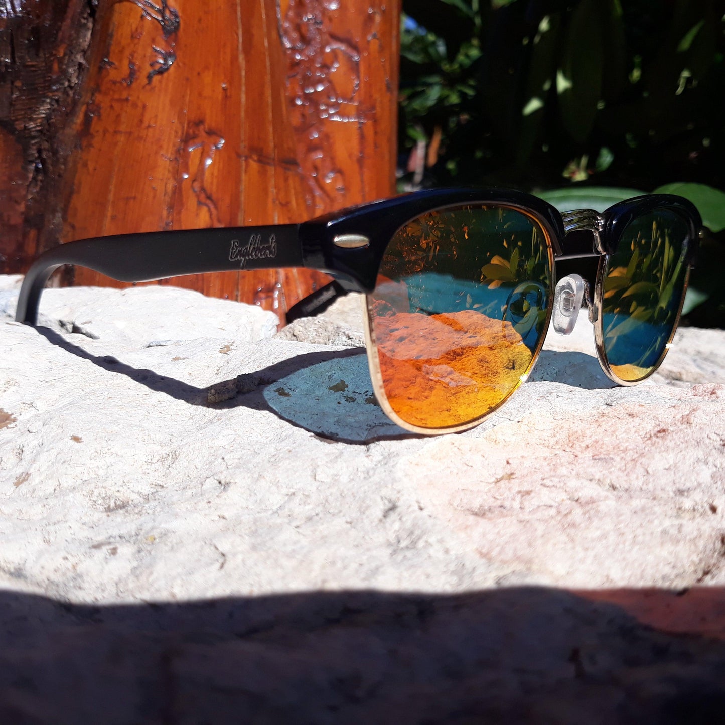 Sunset Polarized Sunglasses, Black Bamboo with Wood Case - The Higher Flower