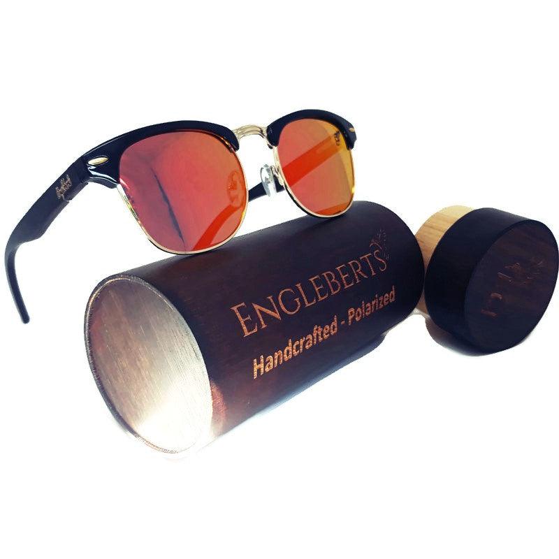 Sunset Polarized Sunglasses, Black Bamboo with Wood Case - The Higher Flower