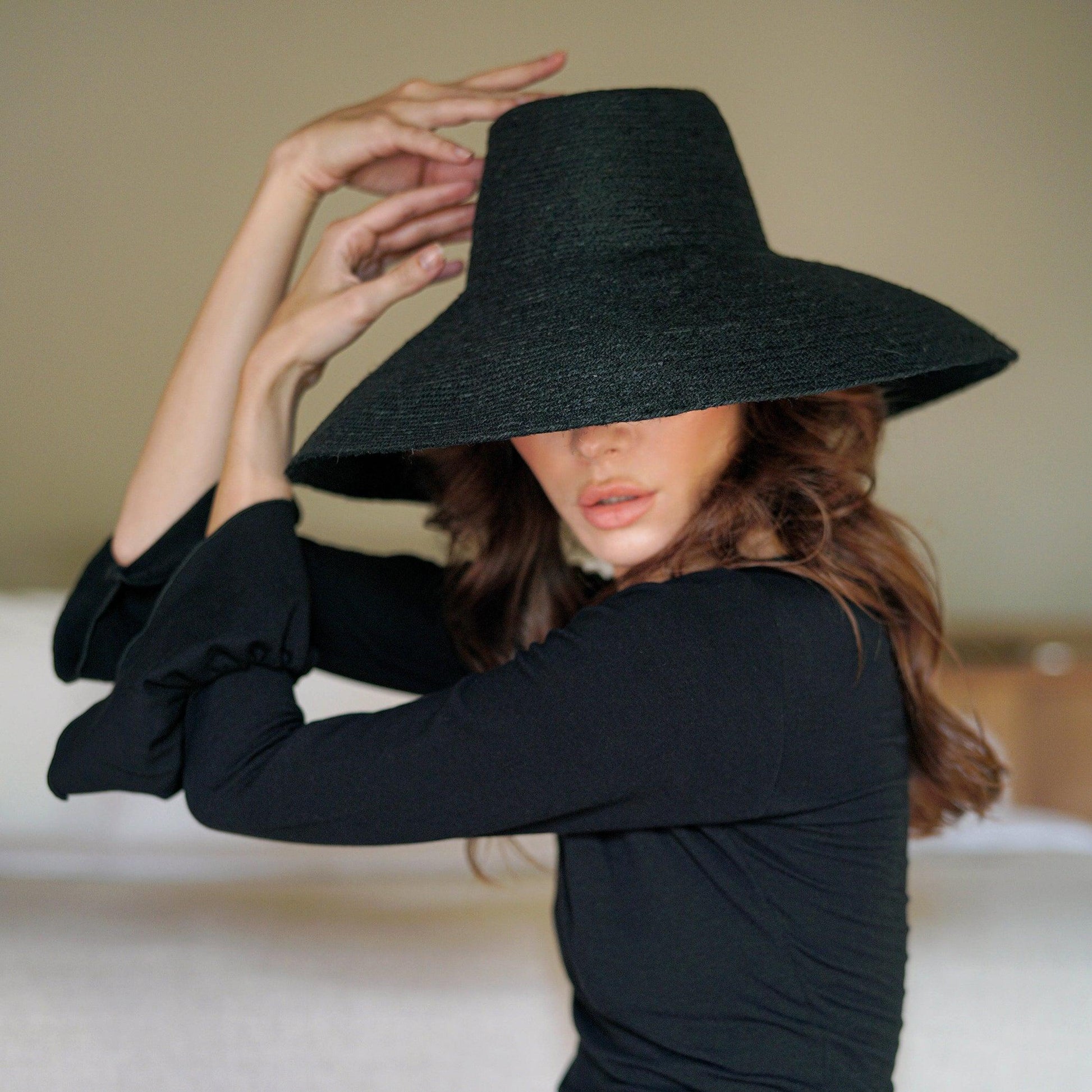 RIRI Jute Straw Hat, in Black - The Higher Flower