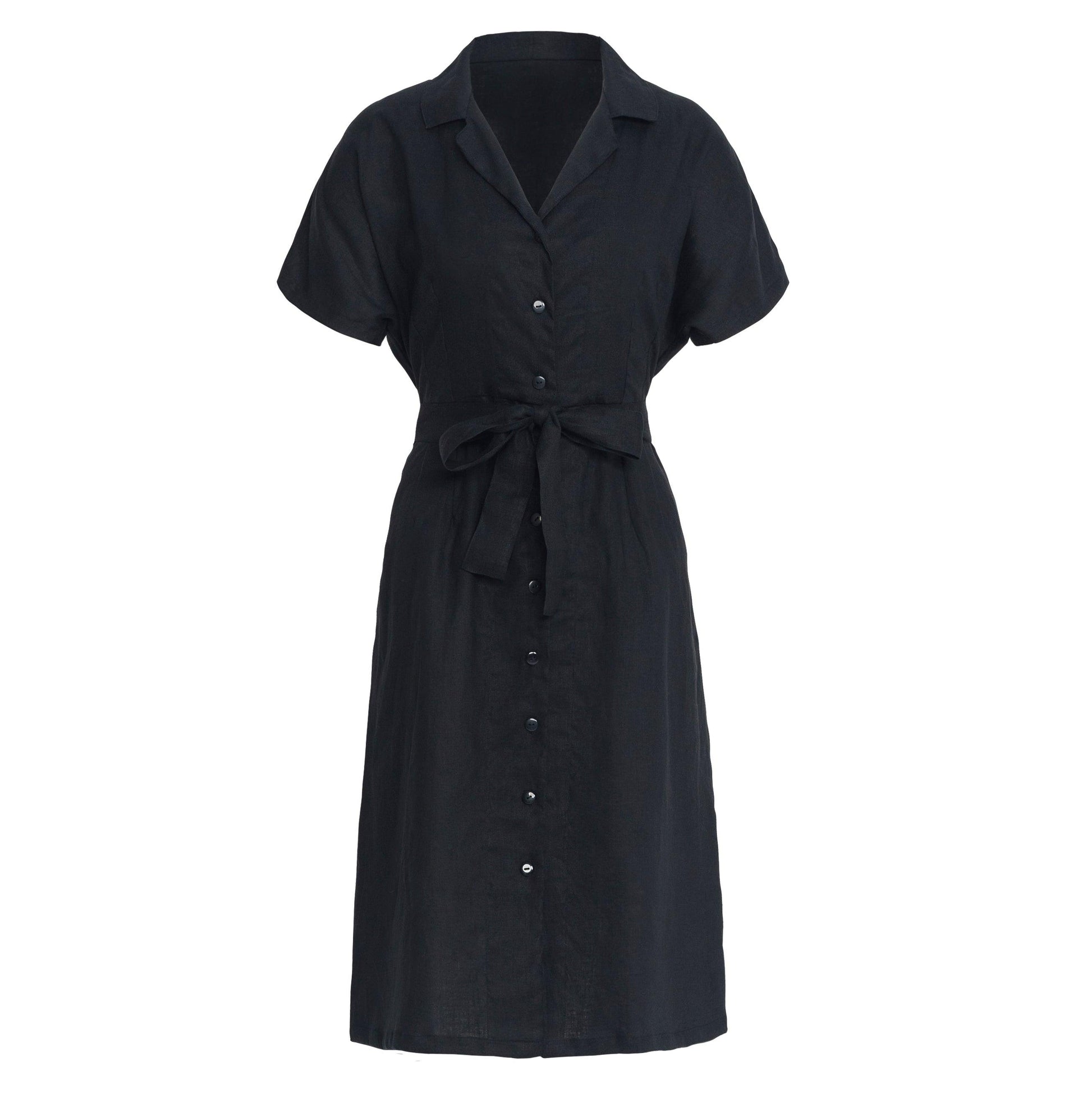 ARYA Safari Linen Midi Dress, in Black - The Higher Flower