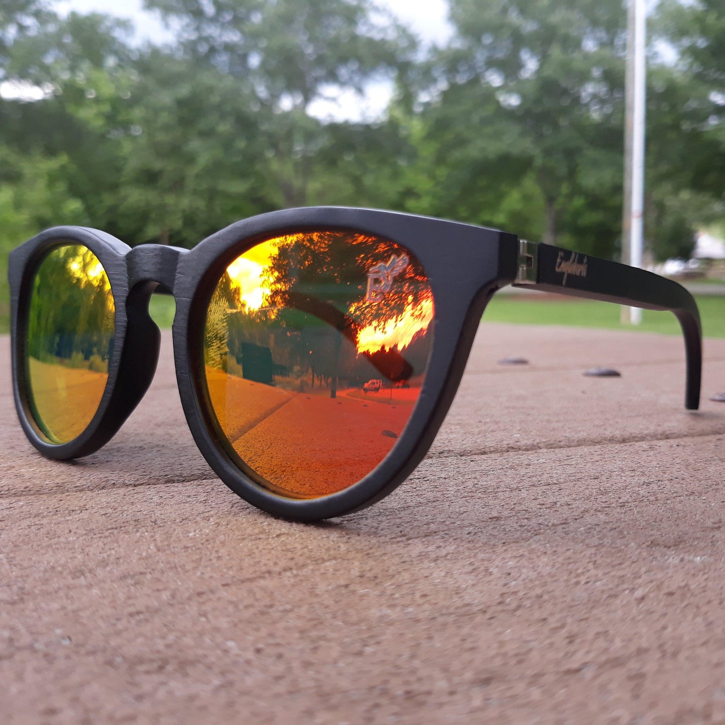 Sunset Mirror Lenses Polarized with Full Frame Black Bamboo and Case - The Higher Flower