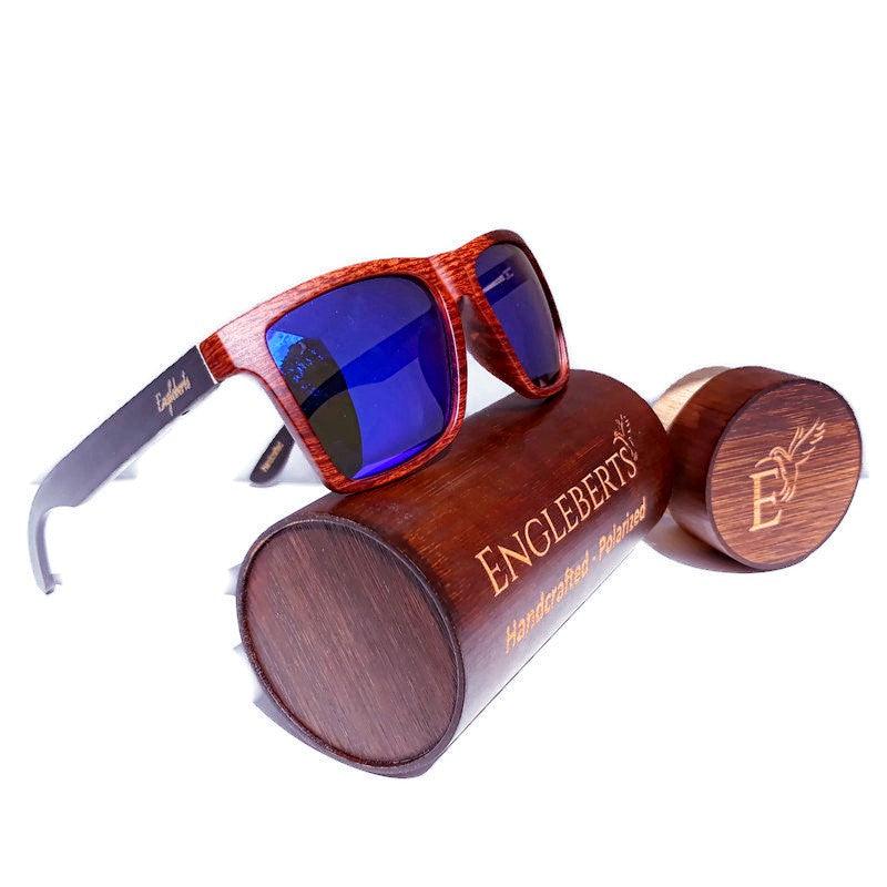 Oak Colored Frames, Bamboo Sunglasses, Blue Polarized Lenses with Case - The Higher Flower