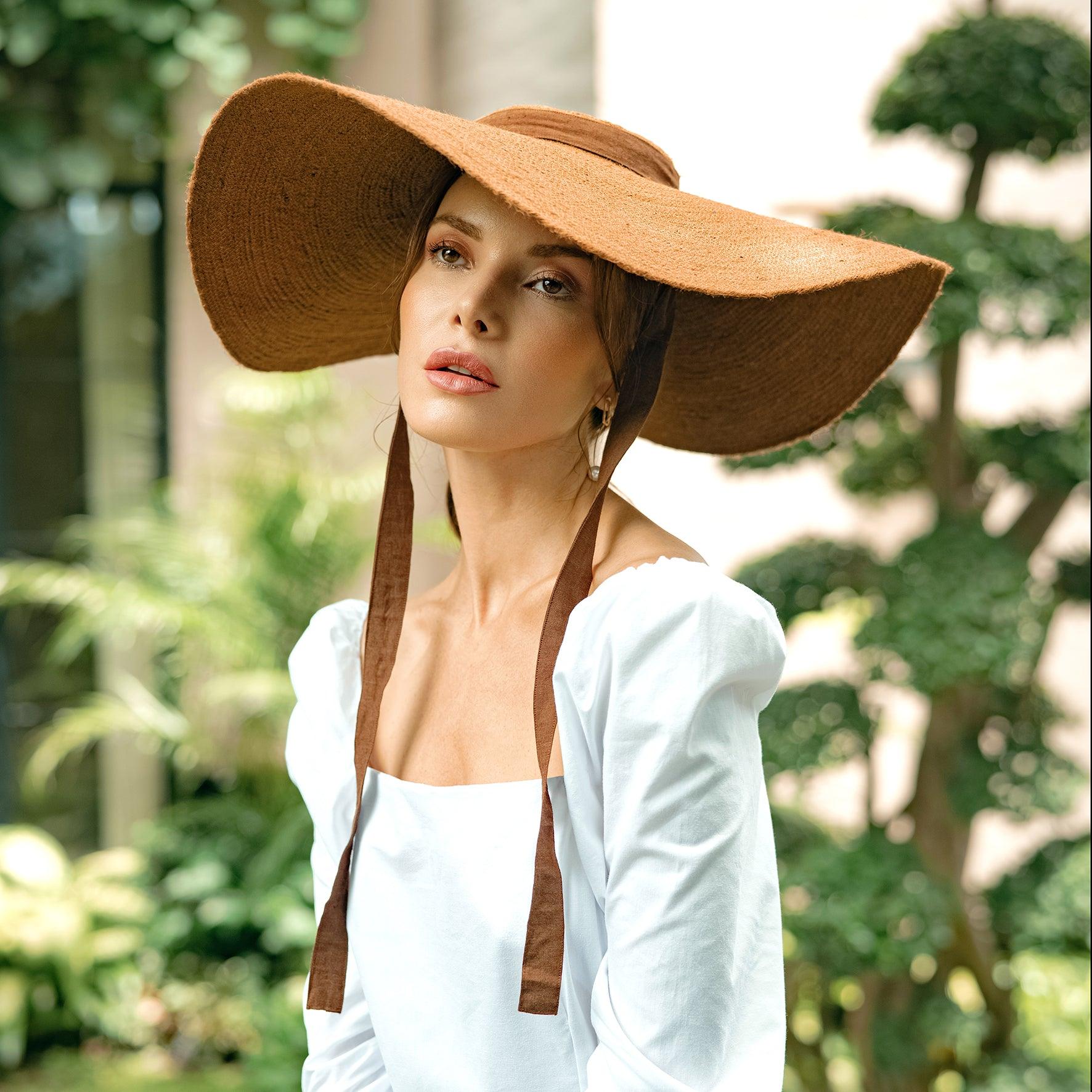 Lola Wide Brim Jute Straw Hat, in Havana Brown - The Higher Flower