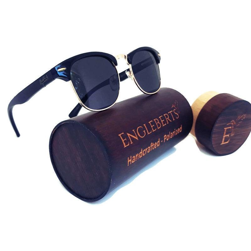 Midnight Black Bamboo Club Sunglasses with Case - The Higher Flower