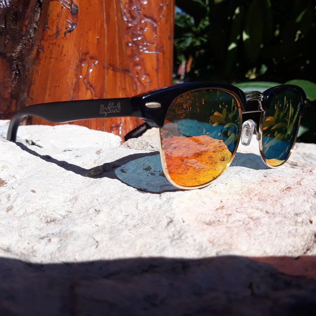 Black Bamboo Club Sunglasses, Polarized Sunset Lenses, HandCrafted - The Higher Flower