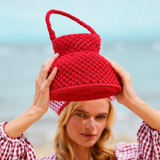 PETITE NAGA Macrame Vessel Basket Bag, in Red - The Higher Flower