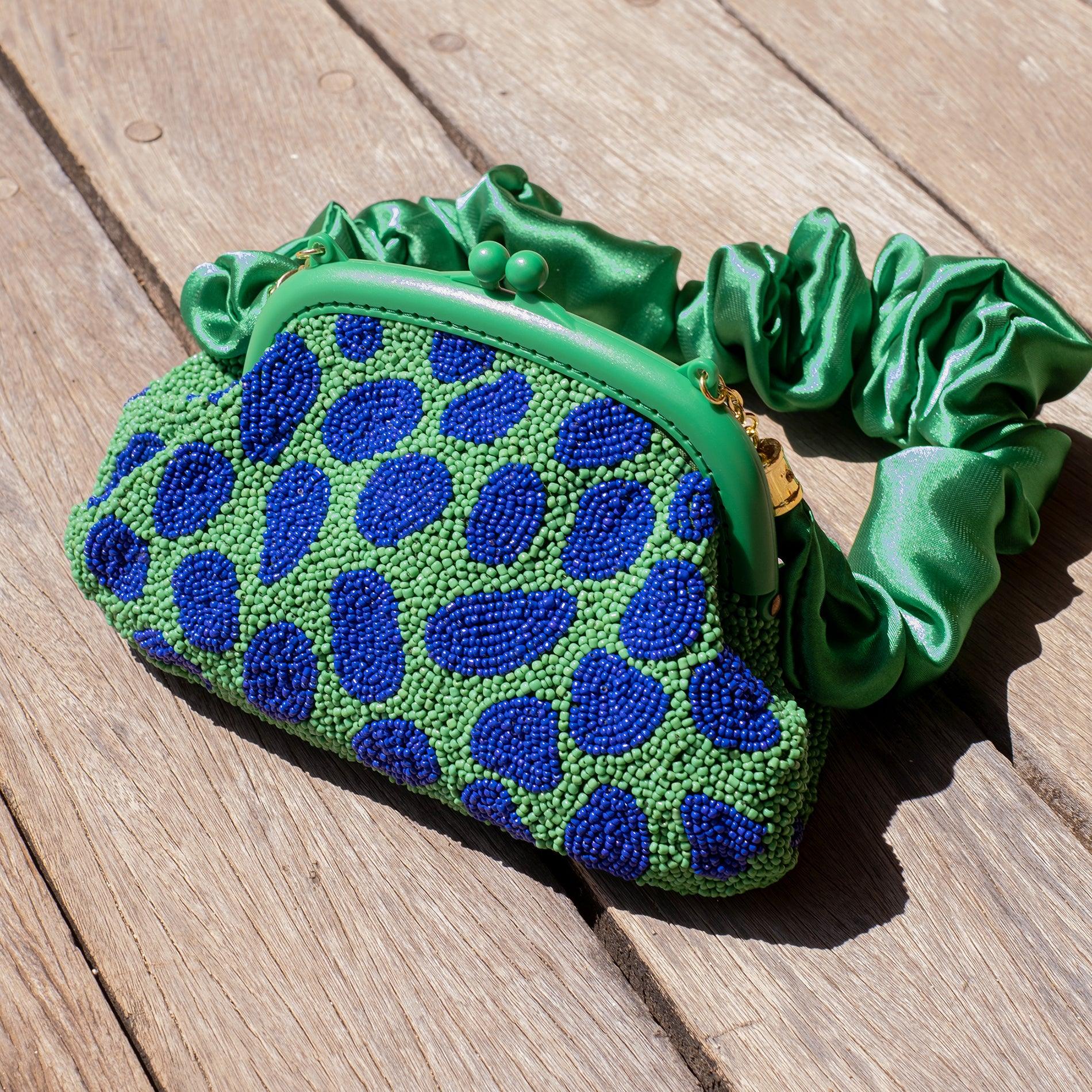 ARNOLDI JADE Hand-beaded Clutch, in Lush Green & Blue - The Higher Flower