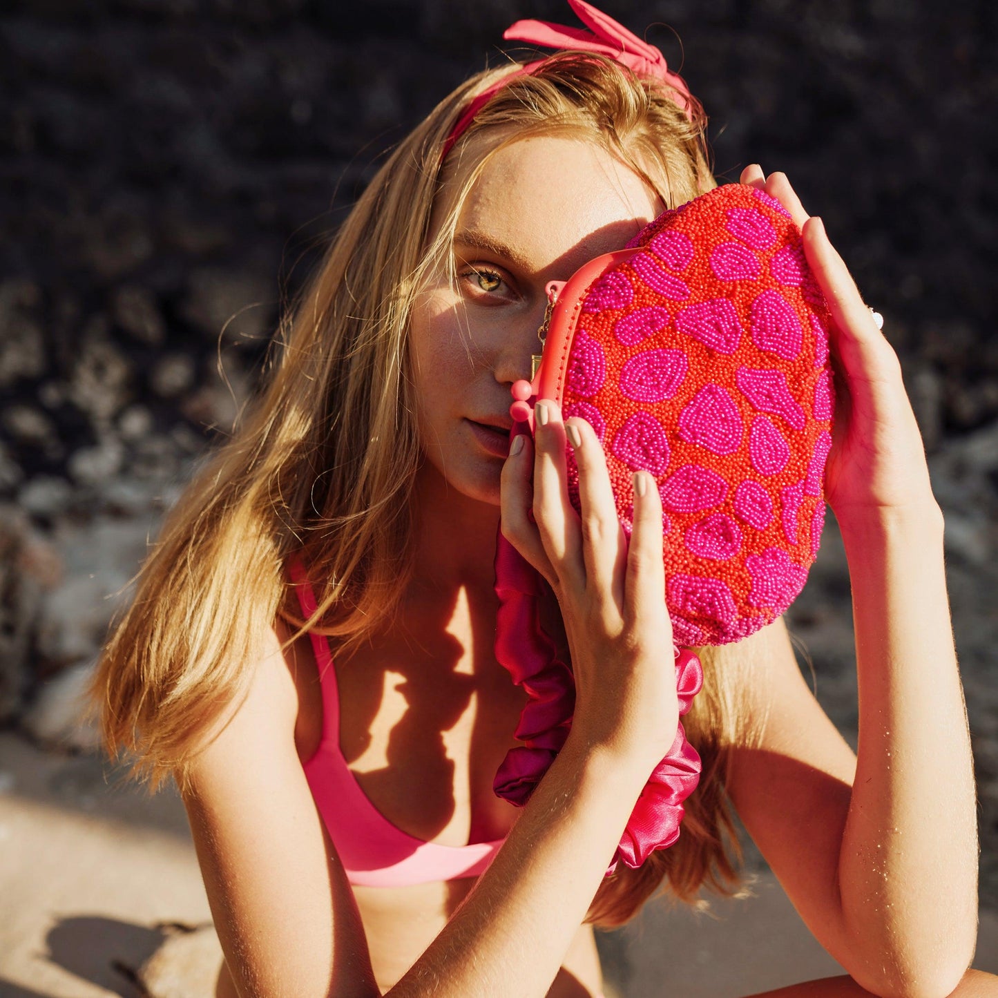 ARNOLDI JEAN Hand-beaded Clutch, in Red & Pink - The Higher Flower