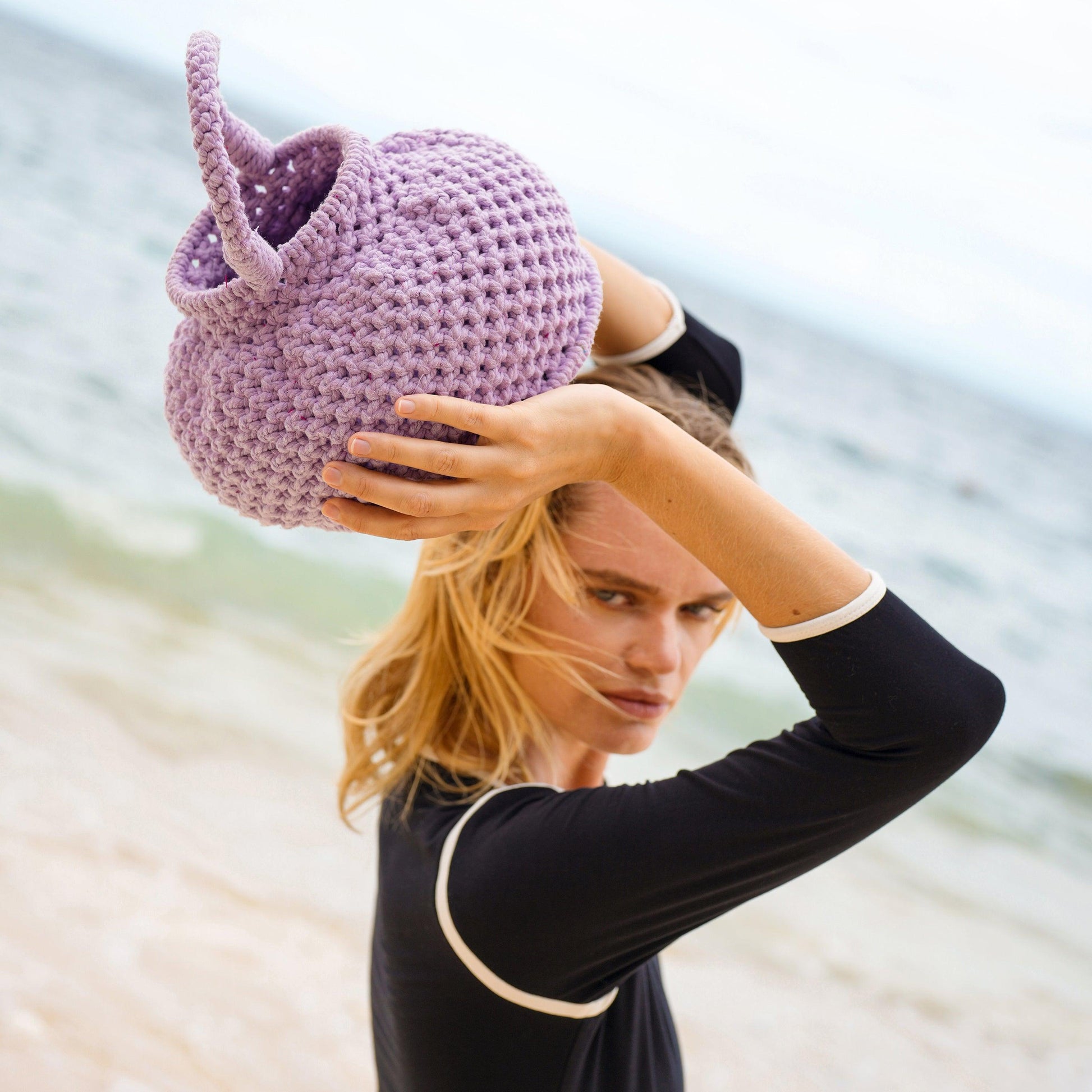 NAGA Macrame Vessel Basket Bag, in Periwinkle Purple - The Higher Flower