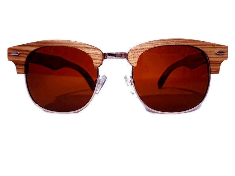 Full Wood, Half Rim Wooden Sunglasses, Tea Polarized Lenses - The Higher Flower