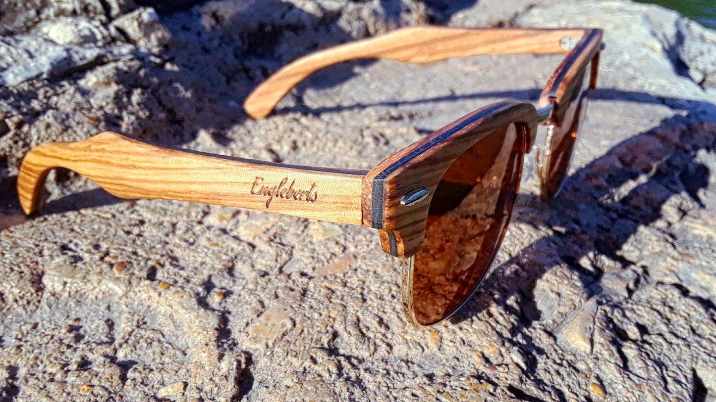 Real Ebony and ZebraWood Sunglasses With Bamboo Case, Tea Polarized - The Higher Flower