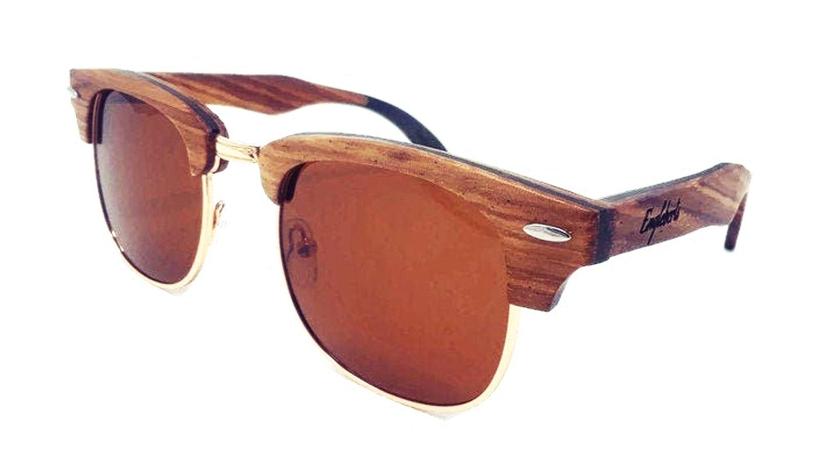 Real Ebony and ZebraWood Sunglasses With Bamboo Case, Tea Polarized - The Higher Flower