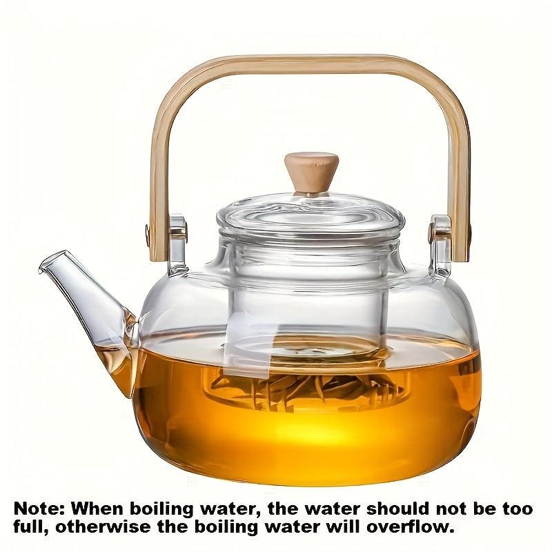 Elegant 34oz Glass Teapot with Bamboo Handle Infuser - The Higher Flower