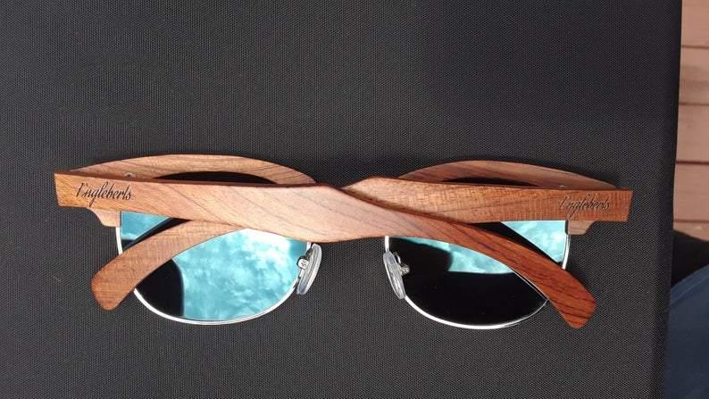 Brazilian Pear Wood Sunglasses, Ice Blue Polarized Lenses - The Higher Flower