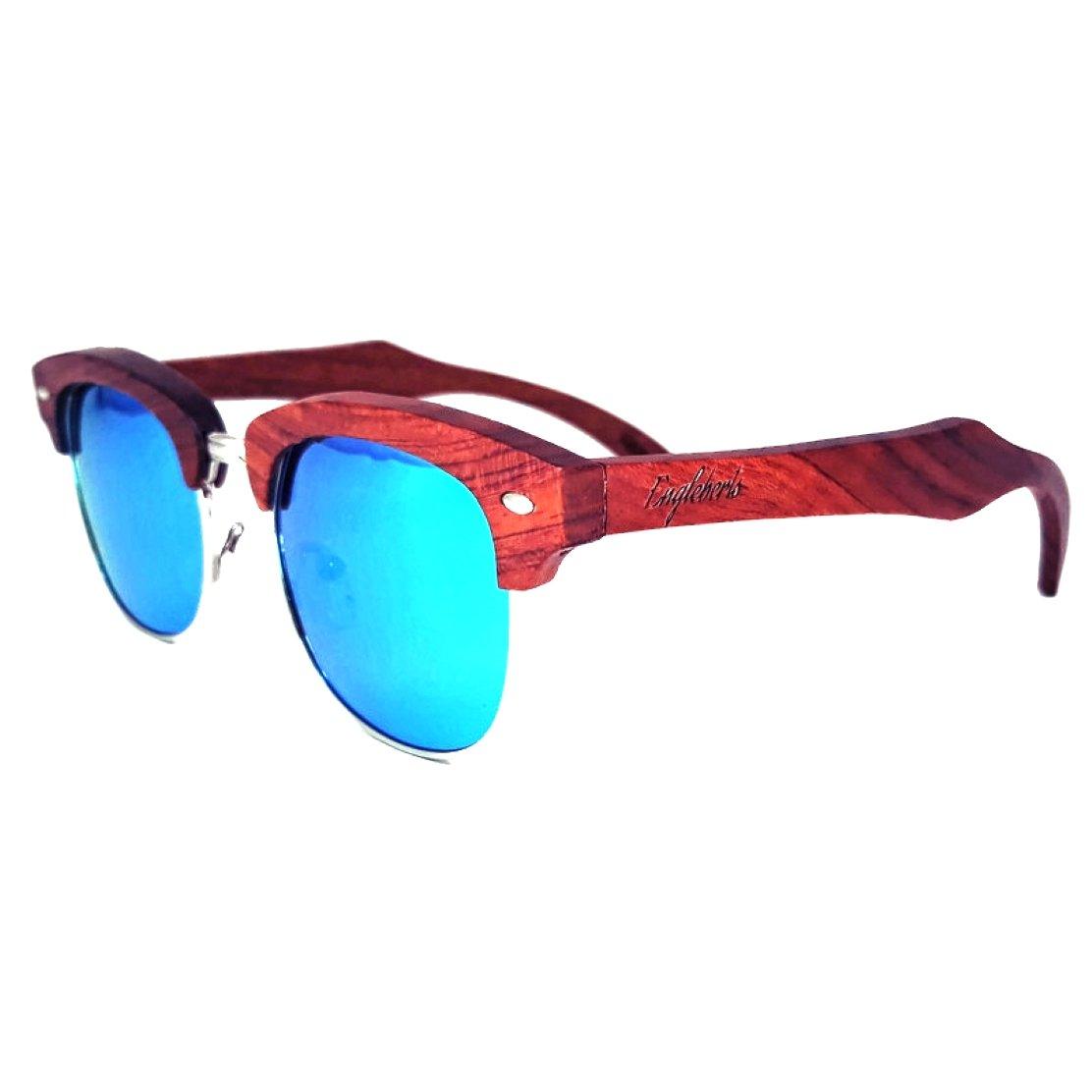 100% Real Brazilian Pear Wood Sunglasses With Ice Blue Lenses and - The Higher Flower