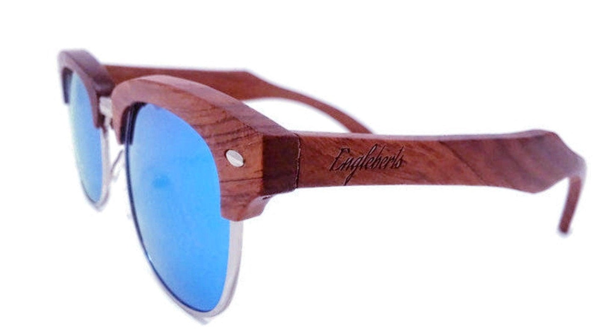 100% Real Brazilian Pear Wood Sunglasses With Ice Blue Lenses and - The Higher Flower