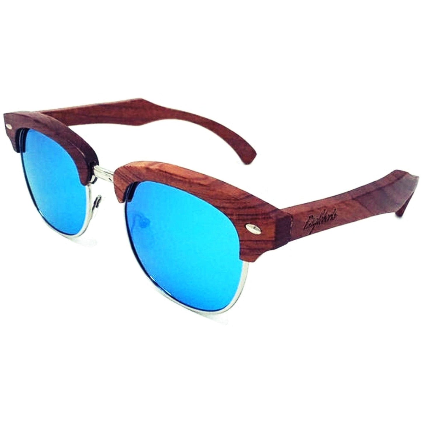 Brazilian Pear Wood Sunglasses, Ice Blue Polarized Lenses - The Higher Flower