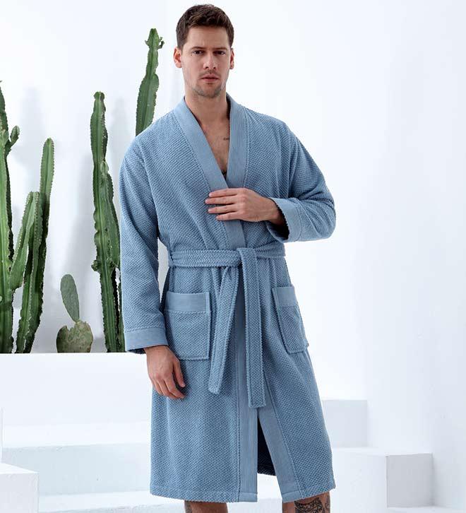 Men's Organic Turkish Cotton Terry Kimono Robe | Terry Cloth Bathrobe - The Higher Flower