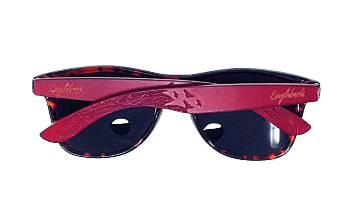 Red Bamboo Tortoise Framed Sunglasses With Wood Case, Artisan Engraved - The Higher Flower